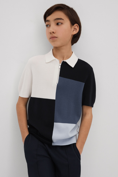 Reiss Kids' Delta - Blue Senior Colourblock Half-zip Polo Shirt, Uk 12-13 Yrs