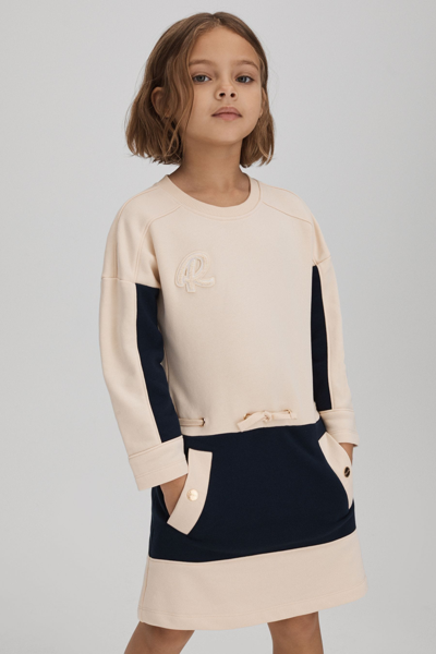 Reiss Elsa Logo-embroidered Colour-block Cotton-jersey Dress 4-14 Years In Ivory