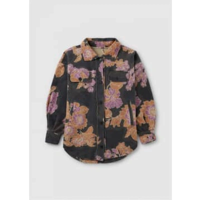Free People Womens Ruby Floral Print Fleece Jacket In Charcoal In Brown