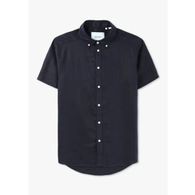 Les Deux Mens Kris Linen Short Sleeve Shirt In Dark Navy In Blue