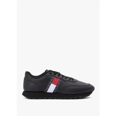 Tommy Hilfiger Mens Leather Runner Trainers In Black