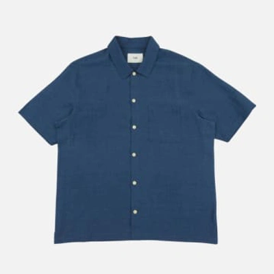 Folk Gabe Shirt Ash Navy Linen Grid In Blue