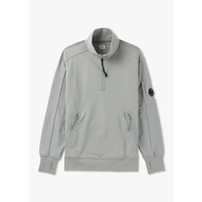 C.p. Company Mens Diagonal Raised Fleece Quarter Zip Sweatshirt In Drizzle In Gray