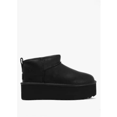 Ugg Womens Classic Platform Ultra Mini Boot In Black Leather