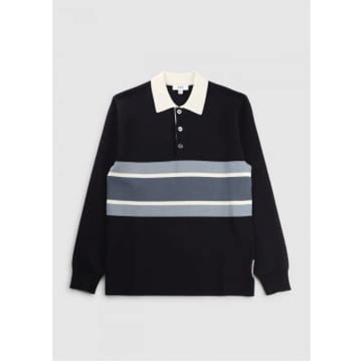 Che Mens Knitted Rugby Poloshirt In Navy In Blue