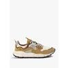 FLOWER MOUNTAIN MENS YAMANO 3 SUEDE/COTTON CLOTH TRAINERS IN OCHRE-BONE