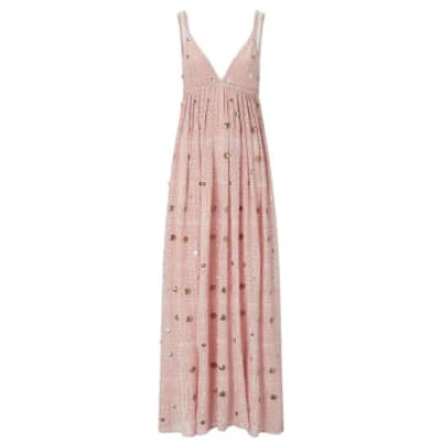 Hayley Menzies Embroidered Volume Sleeve Viscose Maxi Dress In Pink