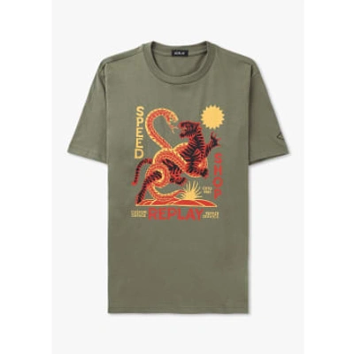 Replay Mens Authentic Boost T-shirt In Light Military In Green