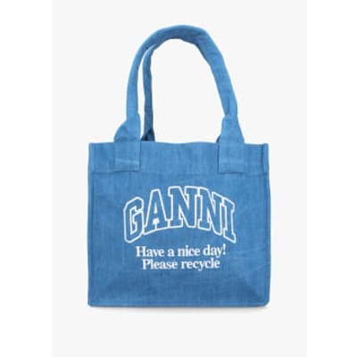 Ganni Denim Large Canvas Tote Bag In Blue