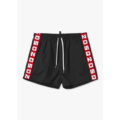 Dsquared2 Mens Logo Swim Shorts In Black & Red