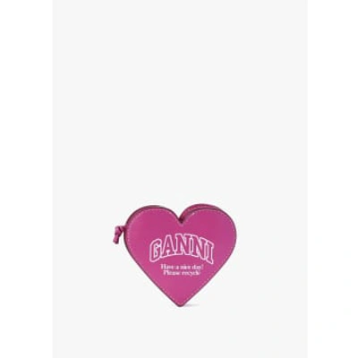 Ganni Womens Funny Heart Coin Purse In Shocking Pink