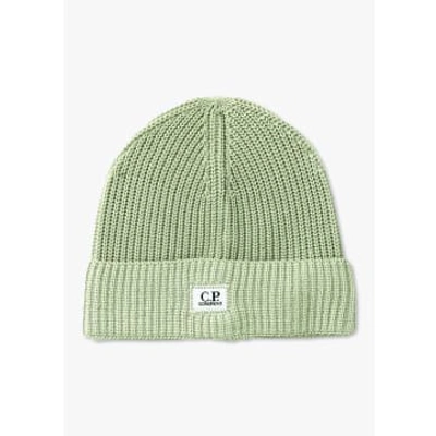 C.p. Company Mens Cotton Logo Beanie Hat In White Pear