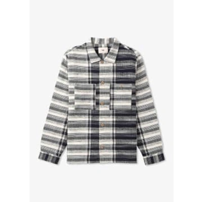 Folk Mens Patch Overshirt In Navy Basket Weave Check In Blue