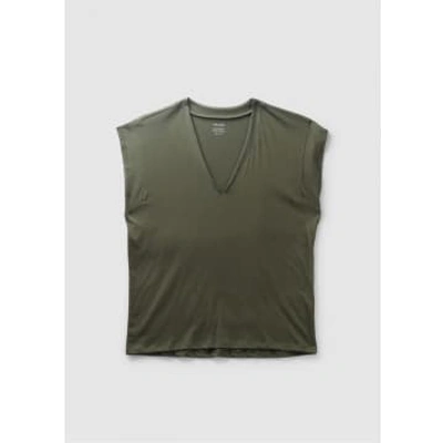 Frame Womens Le Mid Rise V Neck T-shirt In Fatigue Green