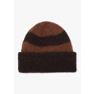 Norse Projects Mens Alpaca Mohair Stripe Beanie Hat In Espresso In Brown