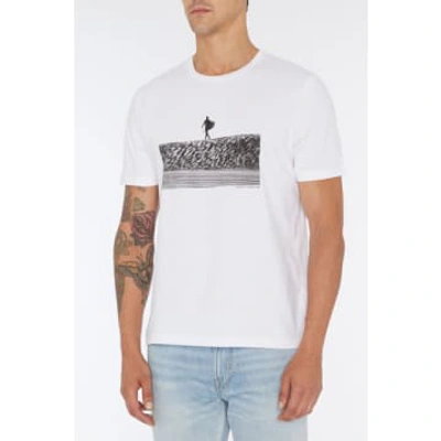 7 For All Mankind White Photographic T-shirt With Surf Beach Print Jslm332gws