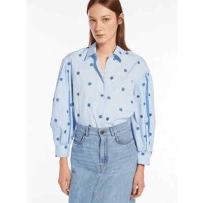 Weekend Max Mara Villar Embroidered Cotton Shirt In Blue 2415111052600 Col 002