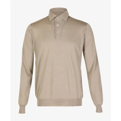 Filippo De Laurentiis Ecru Cotton & Cashmere Long Sleeve Knitted Polo Pl1mlpar 040 In Brown