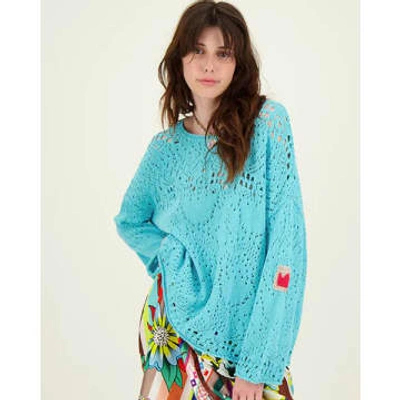 Me 369 Kristina Turquoise Crotchet Top In Blue