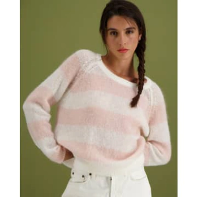 Les Racines Du Ciel Cidjey Round Neck Sweater White/light Pink