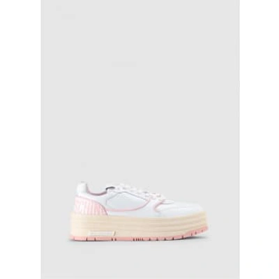 Love Moschino Womens Multilayer Platform Sneakers In White/pink