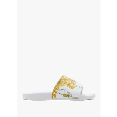 Versace Jeans Couture Womens Chain Print Fondo Shelley Couture Slides In White Gold