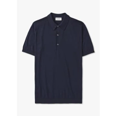 John Smedley Mens Adrian Knitted Polo Shirt In Navy In Blue