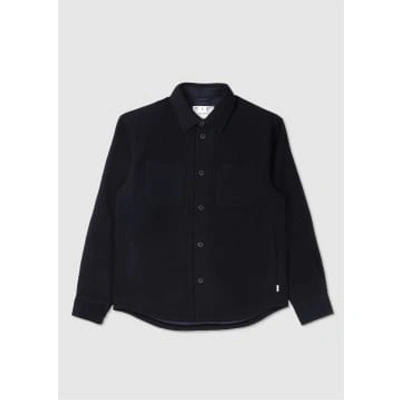 Les Deux Mens Jacob Check Wool Hybrid Overshirt In Dark Navy In Blue