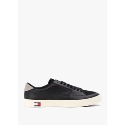 Tommy Hilfiger Mens Polyester And Leather Sneaker In Black