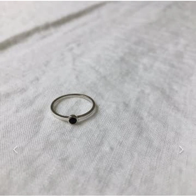 Lines & Current ‘mona' Ring With Small Black Stone
