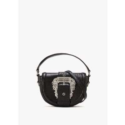 Versace Jeans Couture Womens Baroque Buckle Faux Croc Bag In Black