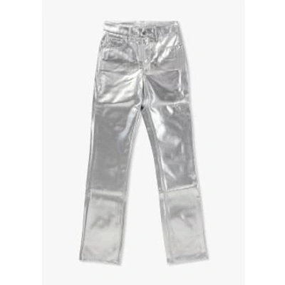 Good American Good Icon High Rise Straight Faux Leather Jeans In Powder Purple Metallic