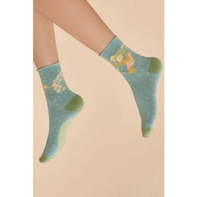 Powder Hummingbird Ankle Socks In Green