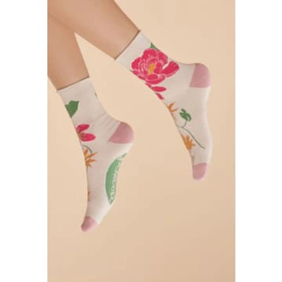 Powder Tropical Flora Ankle Socks In White