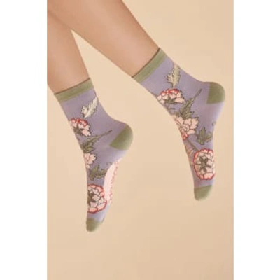 Powder Lilac Paisley Ankle Socks In Purple