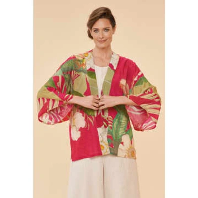 Powder Delicate Tropical Kimono Jacket In Pink