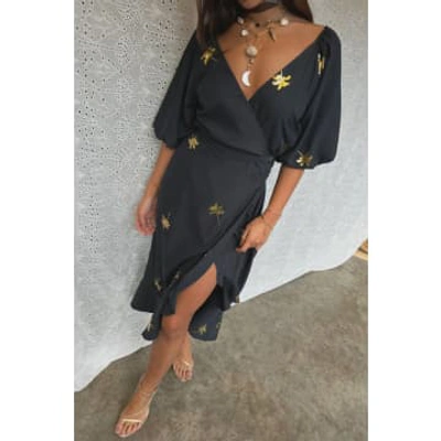 Never Fully Dressed Palm Camilla Wrap Dress In Black