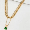 ENVY SHORT GOLD DOUBLE LAYER NECKLACE WITH GREEN SQUARE PENDANT