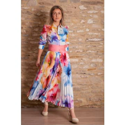 Sara Roka Tosca Dress In Aqua Floral Print In Multi