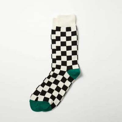 Rototo Checkerboard Crew Socks Green & Ivory