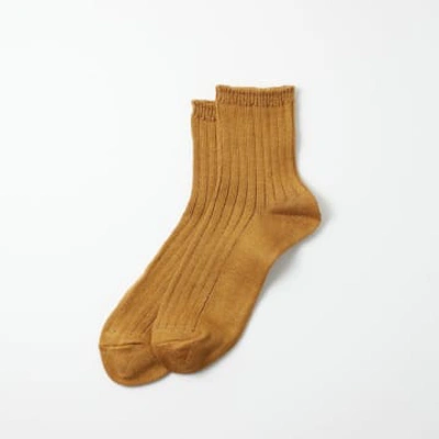 Rototo Dark Gold Linen Cotton Rib Ankle Socks R1462