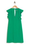 VINCE CAMUTO SPLIT NECK RUFFLE SCUBA CREPE DRESS