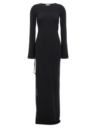 Saint Laurent Side-slit Wool Maxi Dress In Black