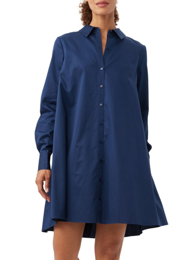 Trina Turk Tulla Pleated Long-sleeve Mini Shirtdress In Ink