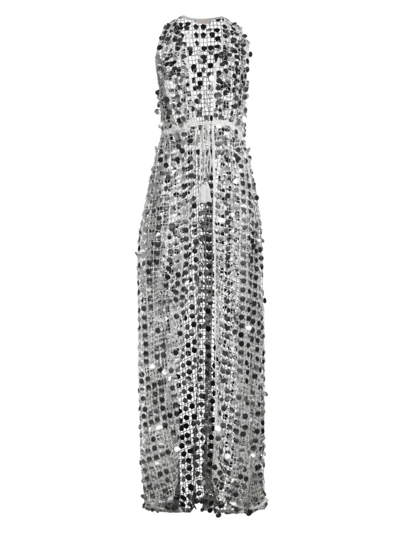 Ramy Brook Michaela Paillette Maxi Coverup In Silver Pailette Mesh