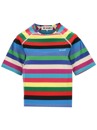 Sunnei Logo Printed Striped T-shirt In Multicolor