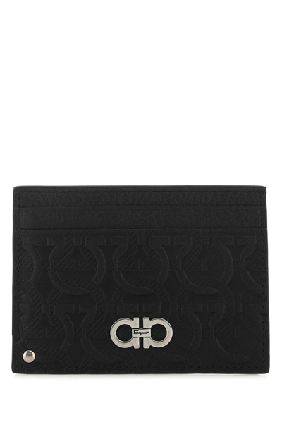 Ferragamo Salvatore  Monogram Pattern Embossed Cardholder In Black