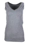 FABIANA FILIPPI TANK TOP IN ORGANIC COTTON JERSEY WITH BOTH V-NECK AND CREW-NECK EMBELLISHED WITH ROWS OF BRILLIANT 