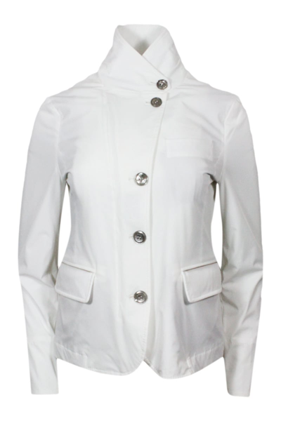 Moorer Blazer In Stretch Technical Fabric With Cotton Jersey Lining. Zip And Button Closure In White