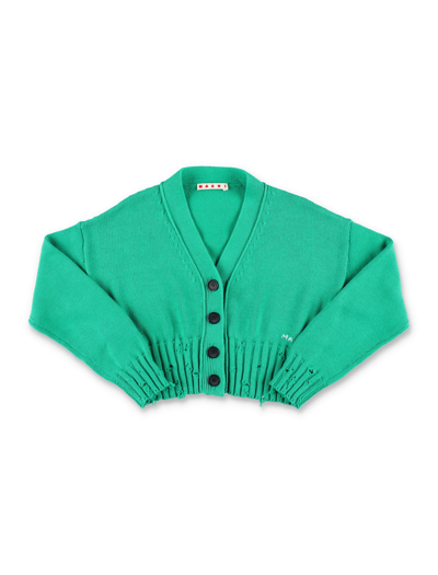 Marni Kids' Distressed Cotton Cardigan In Green